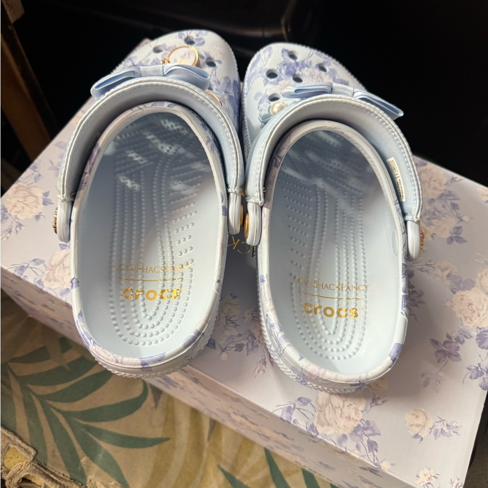 CROCS love shack fancy Light Blue Floral Women's Clog Mules with Bow Accents 7 - Picture 4 of 6
